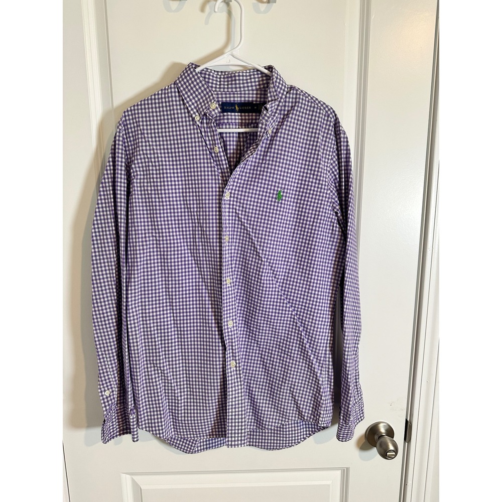 Ralph Lauren Purple Gingham Checkered Long Sleeve Button Down Shirt Men's M‎